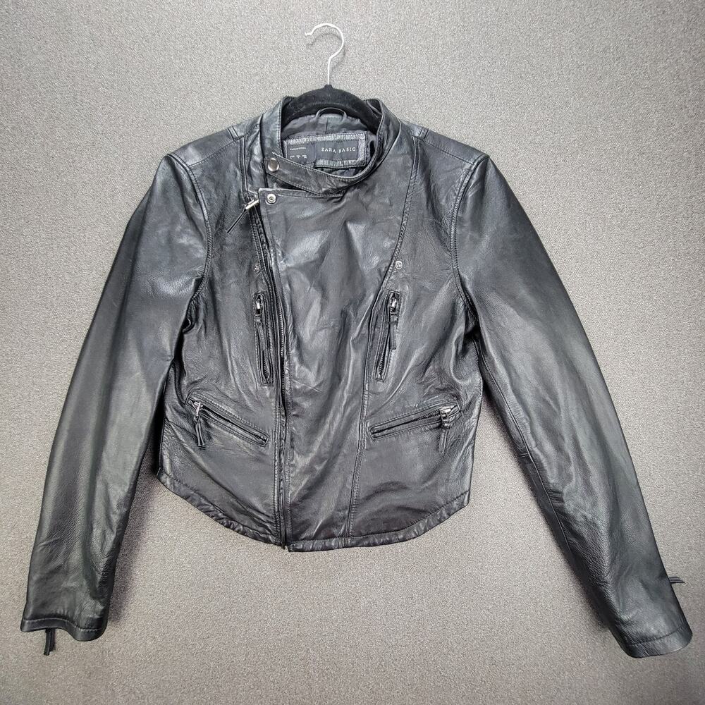 Zara L Black Lambs Leather Moto Jacket *READ*